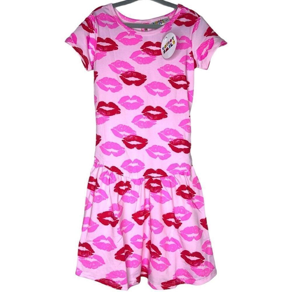 NEW Dot Dot Smile Hot Pink Kisses Valentine Flapper Dress 5/6